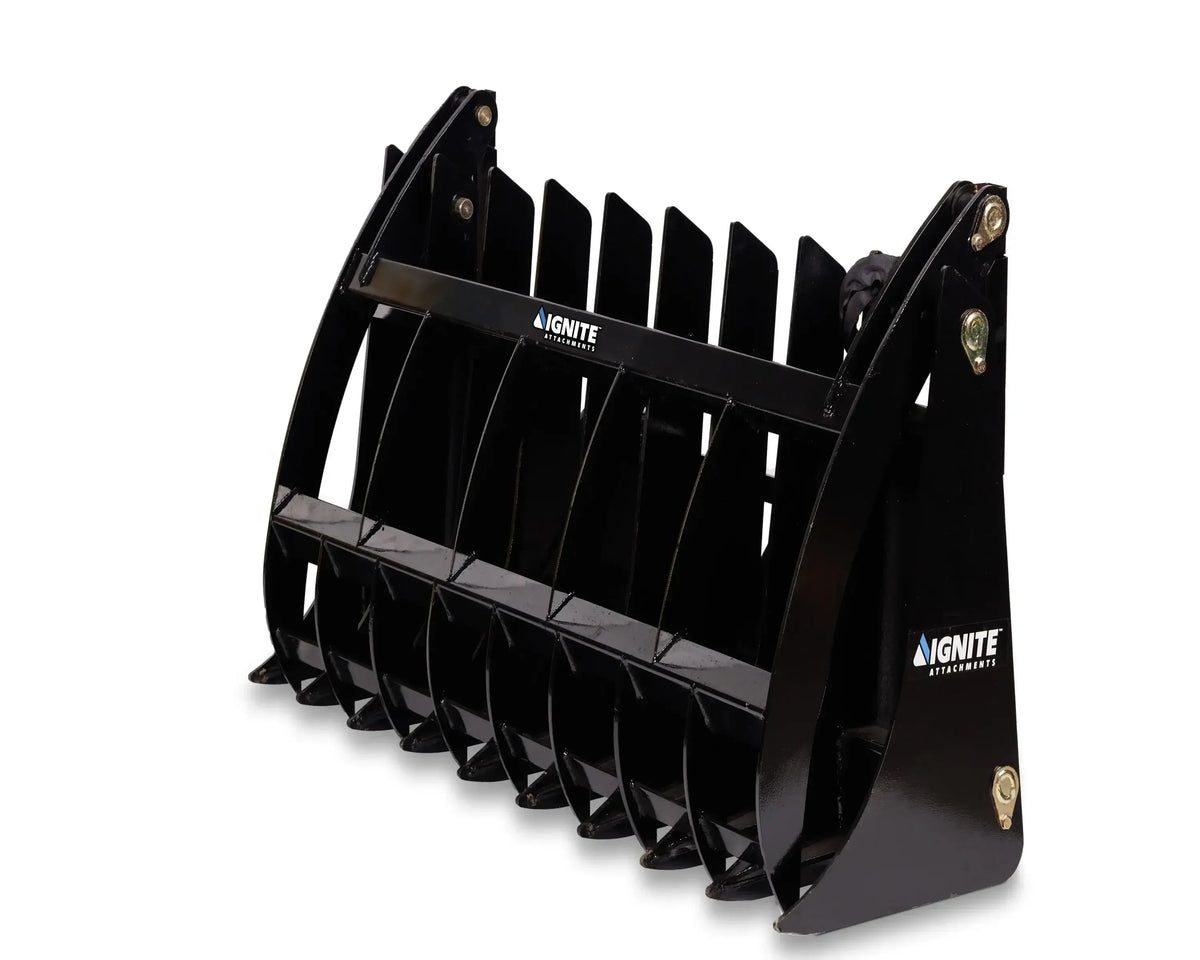 Ignite Attachments 78-Inch Rake Grapple | Heavy-Duty 2-in-1 Skid Steer Attachment for Debris Clearing & Loading - Log Bear Works
