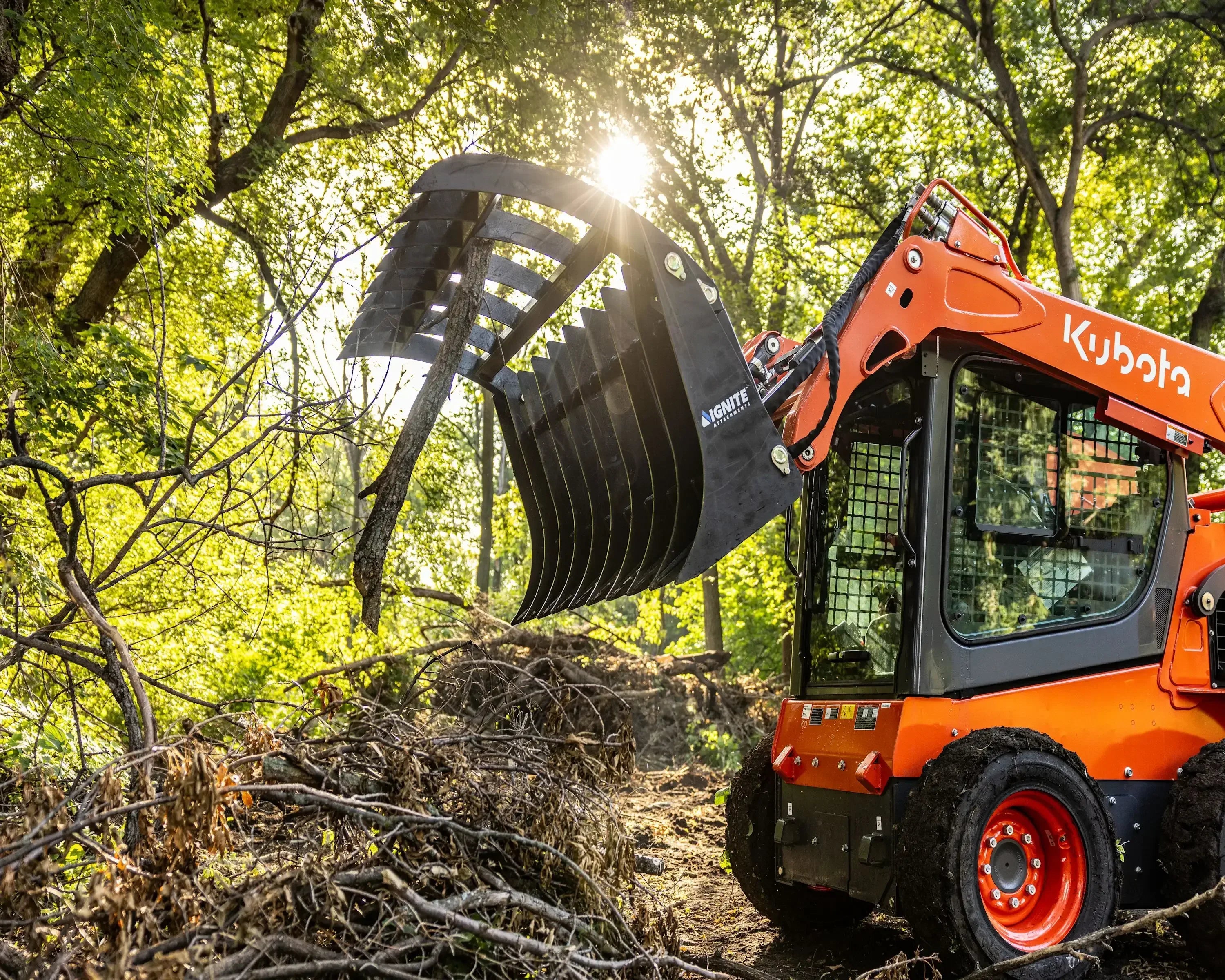 Ignite Attachments 84-Inch Rake Grapple | Maximum Coverage Skid Steer Attachment for Land Clearing & Debris Loading - Log Bear Works