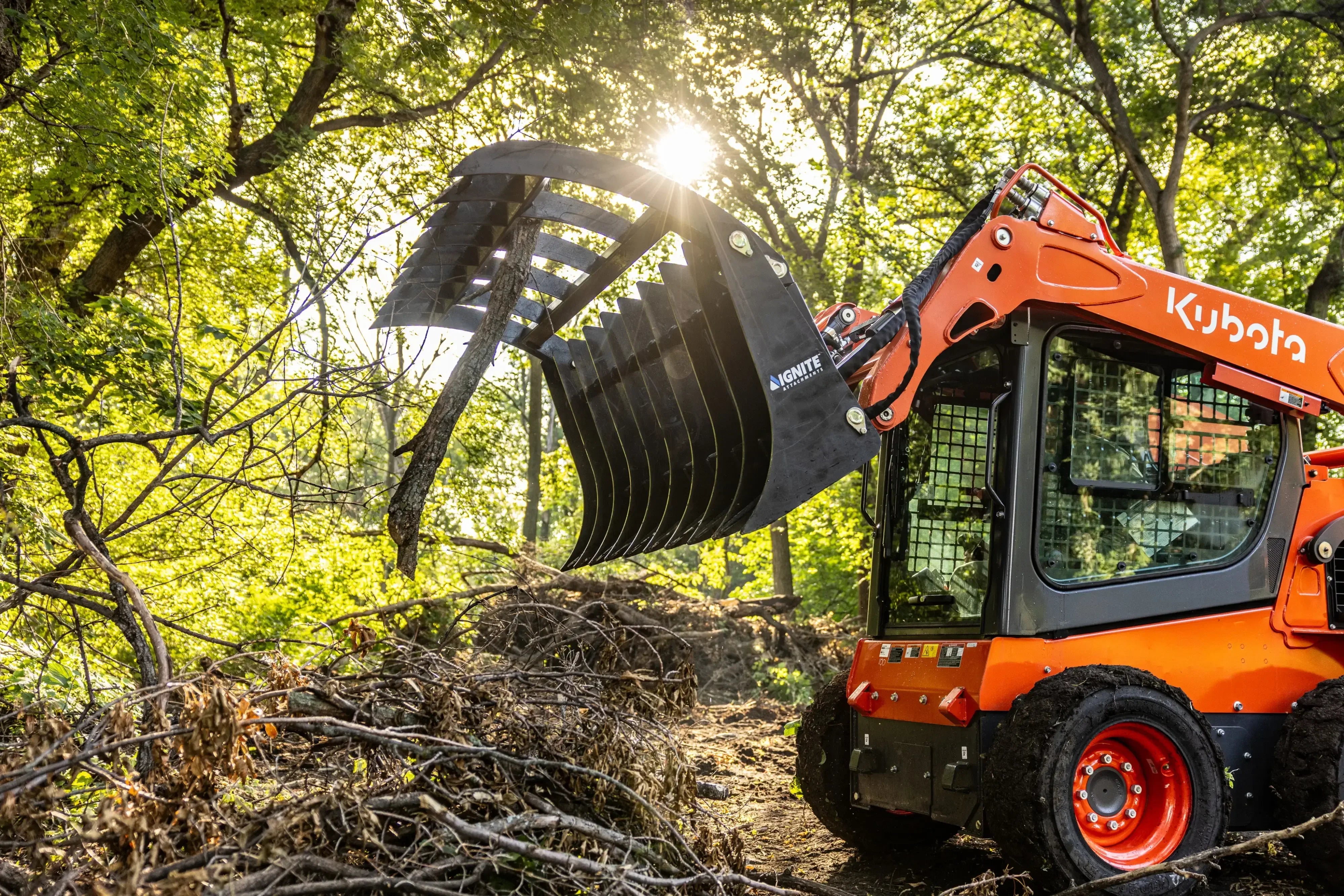 Ignite Attachments 66-Inch Rake Grapple | 2-in-1 Skid Steer Attachment for Land Clearing & Debris Loading - Log Bear Works