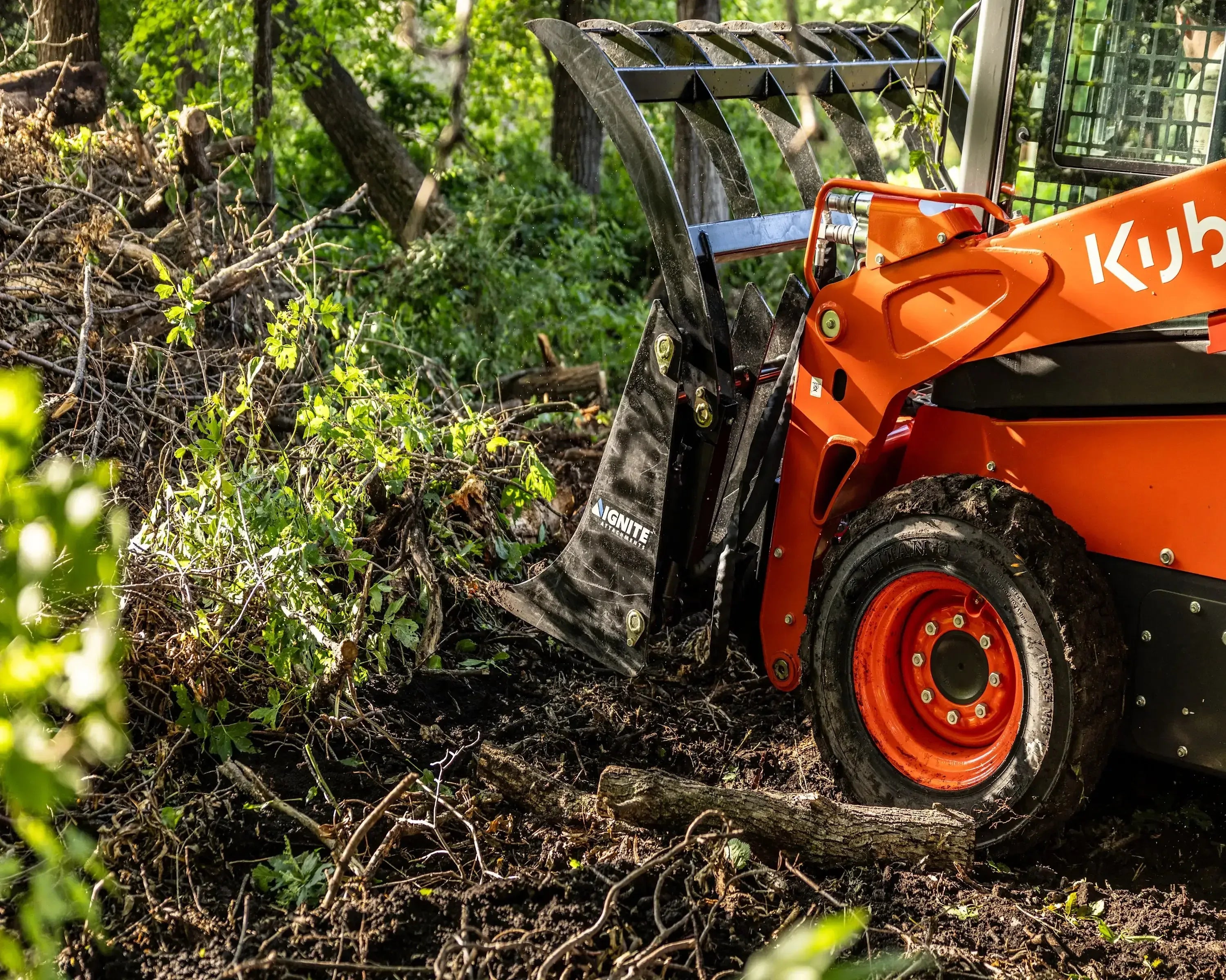 Ignite Attachments 84-Inch Rake Grapple | Maximum Coverage Skid Steer Attachment for Land Clearing & Debris Loading - Log Bear Works