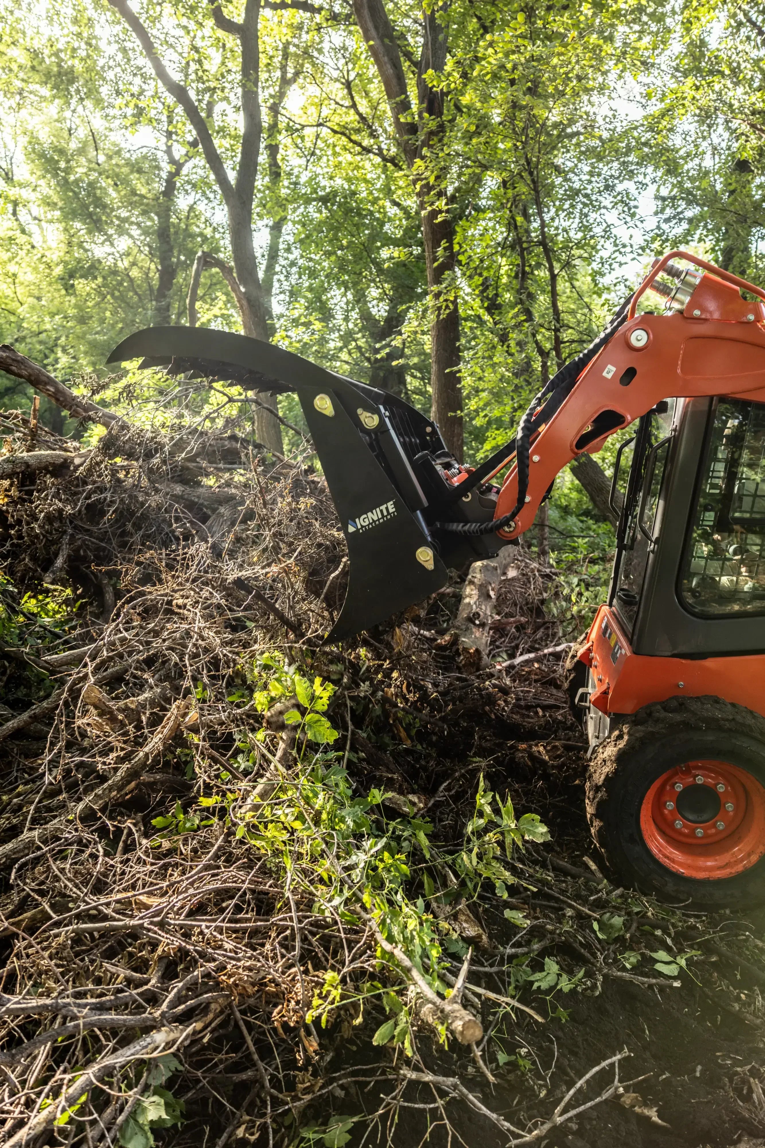 Ignite Attachments 66-Inch Rake Grapple | 2-in-1 Skid Steer Attachment for Land Clearing & Debris Loading - Log Bear Works