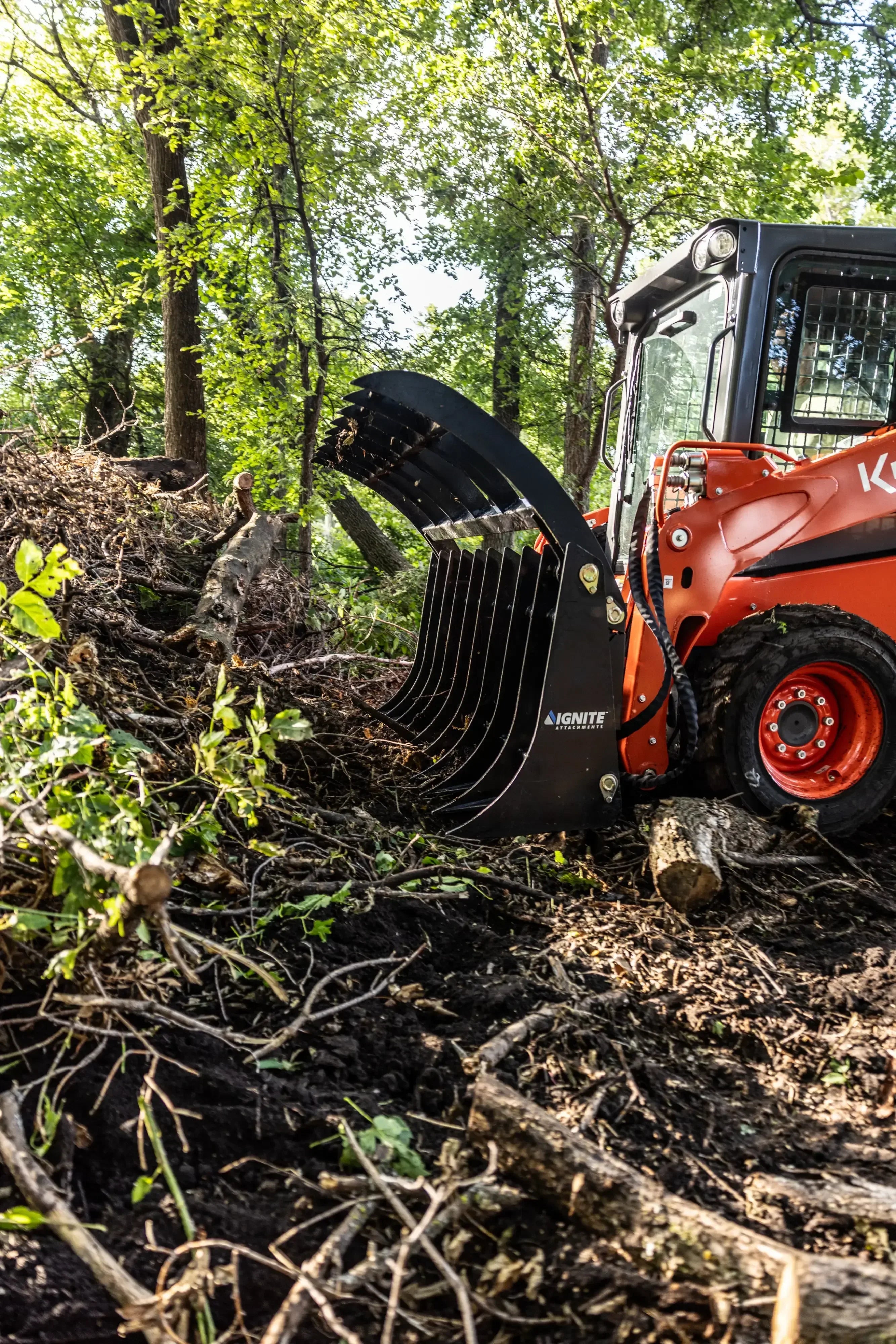Ignite Attachments 66-Inch Rake Grapple | 2-in-1 Skid Steer Attachment for Land Clearing & Debris Loading - Log Bear Works