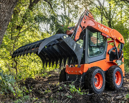 Ignite Attachments 84-Inch Rake Grapple | Maximum Coverage Skid Steer Attachment for Land Clearing & Debris Loading - Log Bear Works