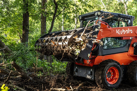 Ignite Attachments 66-Inch Rake Grapple | 2-in-1 Skid Steer Attachment for Land Clearing & Debris Loading - Log Bear Works