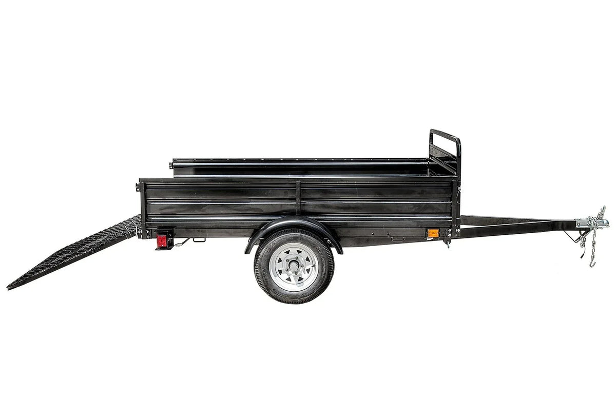 DK2 MMT5X7-DUG 4.5x7.5 Ft Steel Dump Utility Trailer | 1,624 LB Payload, 40-Inch Rear Ramp Gate, UV Powder-Coated - Log Bear Works