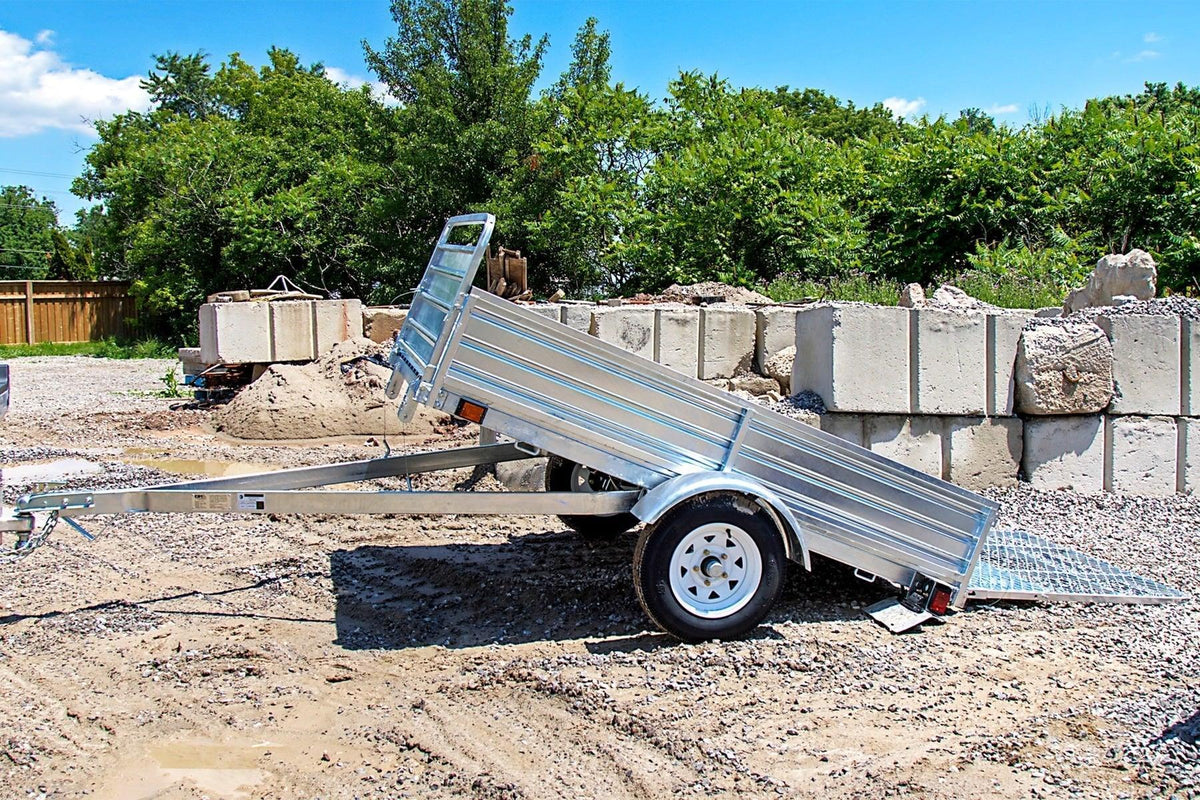 DK2 MMT5X7G-DUG 5x7 Ft Hot-Dipped Galvanized Dump Utility Trailer | 1,619 LB Payload, DOT LED, Rust-Proof - Log Bear Works
