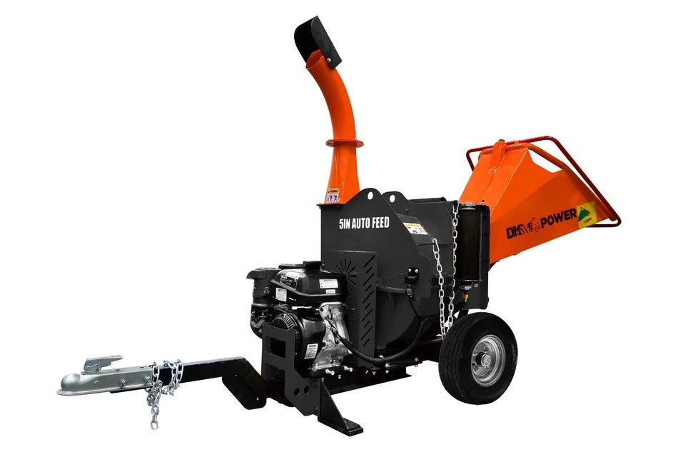 DK2 OPC505AE Towable Brush & Wood Chipper Shredder | 14HP Kohler Electric Start, 5.25-Inch Capacity, Hydraulic Feed Roller - Log Bear Works