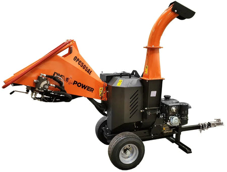 DK2 OPC505AE Towable Brush & Wood Chipper Shredder | 14HP Kohler Electric Start, 5.25-Inch Capacity, Hydraulic Feed Roller - Log Bear Works