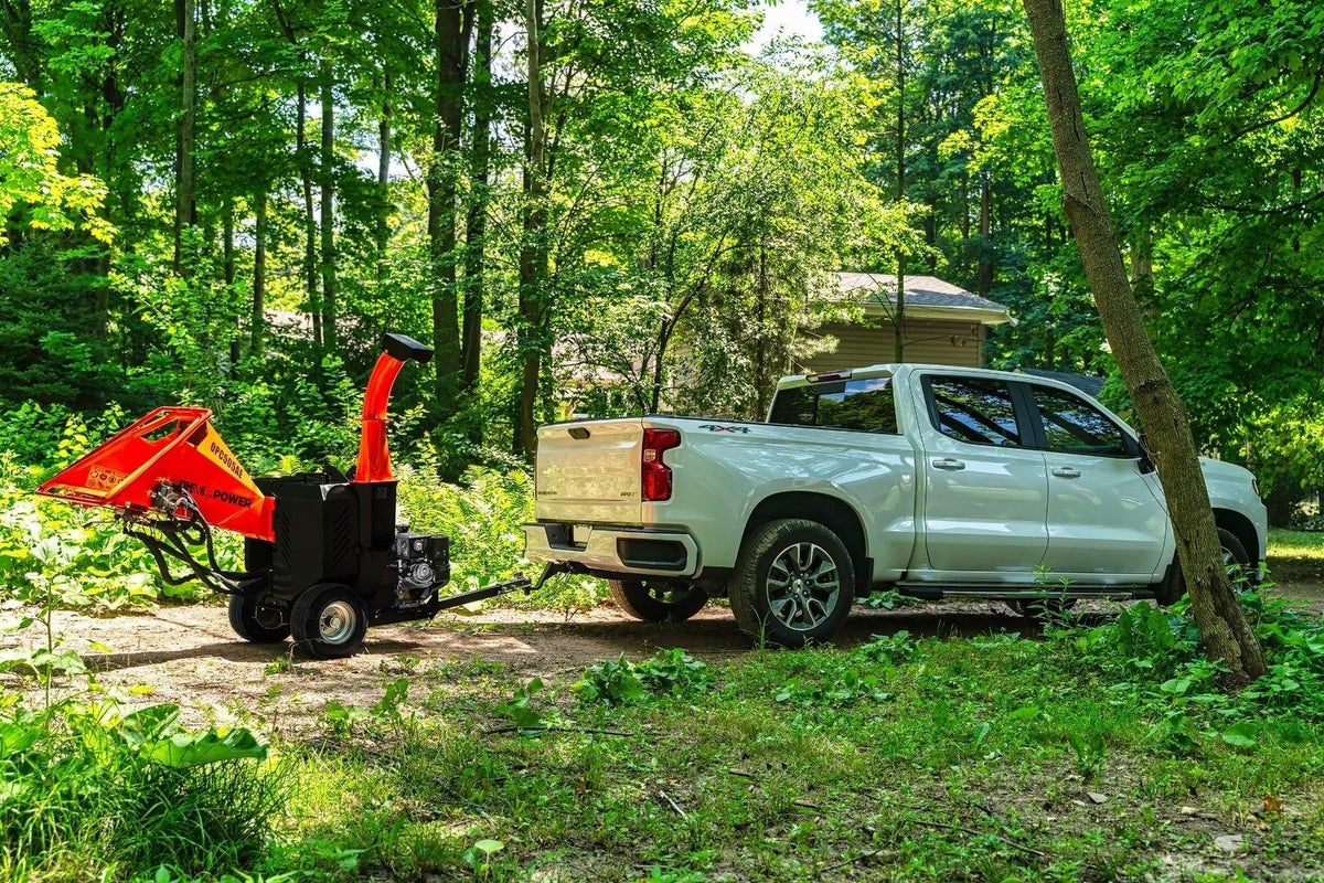 DK2 OPC505AE Towable Brush & Wood Chipper Shredder | 14HP Kohler Electric Start, 5.25-Inch Capacity, Hydraulic Feed Roller - Log Bear Works