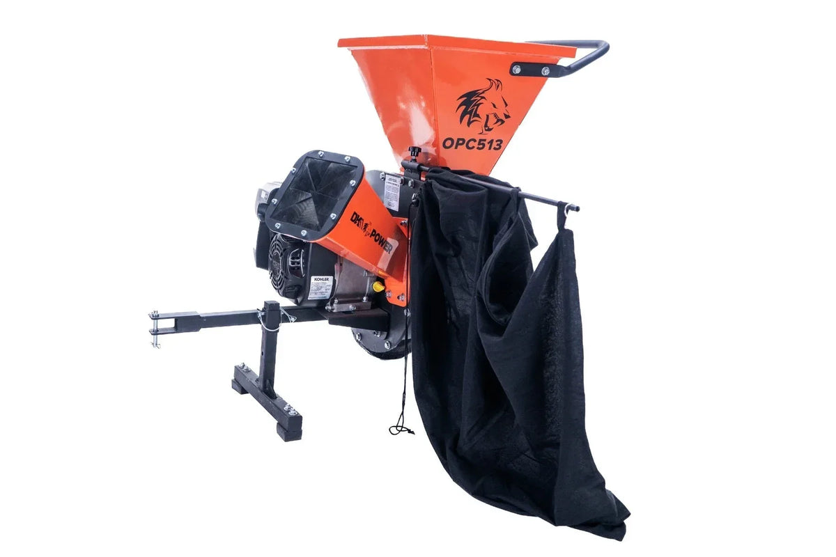 DK2 OPC513 3-Inch Towable Wood & Brush Chipper Shredder | 6.5HP Kohler Engine, Chip Bag Included, Lawn Tractor & ATV Hitch - Log Bear Works