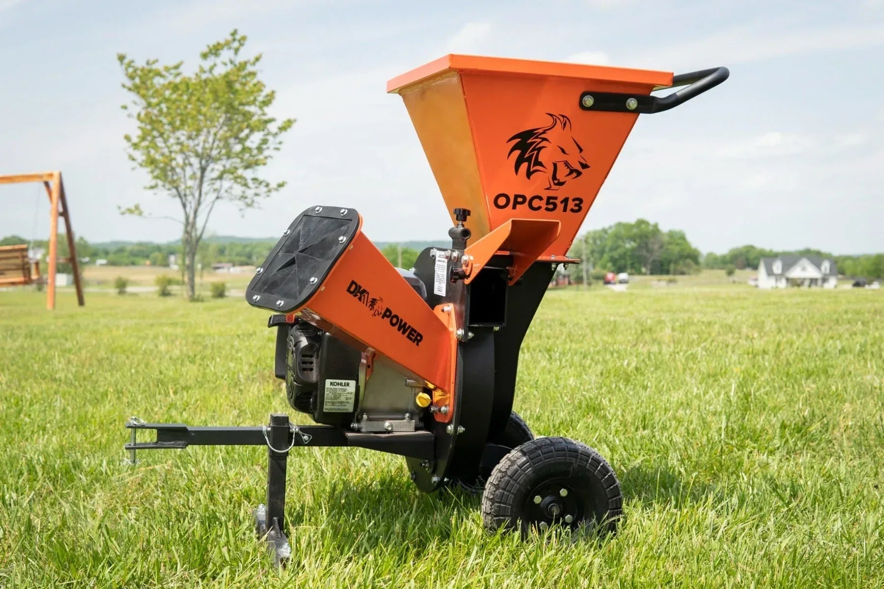 DK2 OPC513 3-Inch Towable Wood & Brush Chipper Shredder | 6.5HP Kohler Engine, Chip Bag Included, Lawn Tractor & ATV Hitch - Log Bear Works