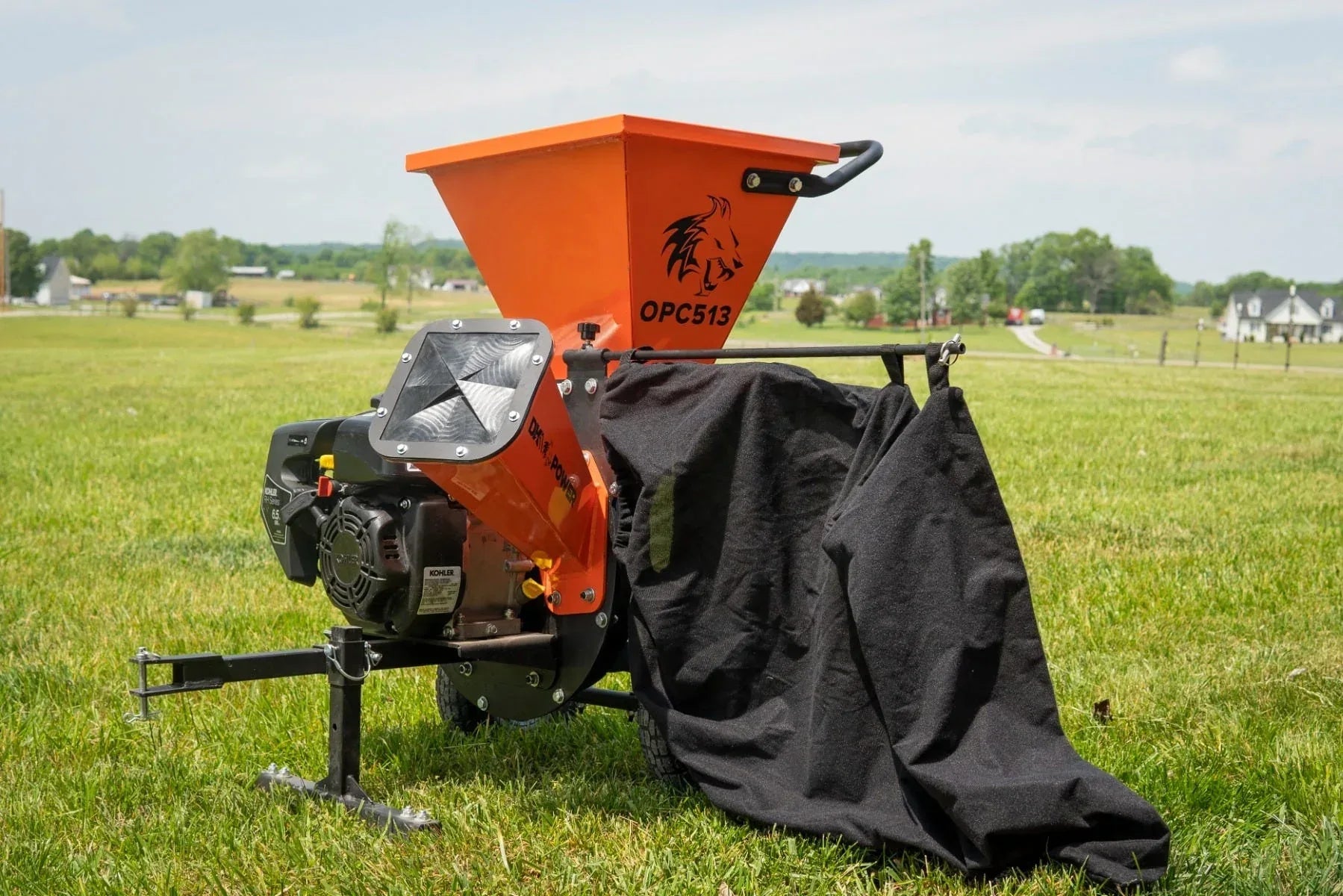 DK2 OPC513 3-Inch Towable Wood & Brush Chipper Shredder | 6.5HP Kohler Engine, Chip Bag Included, Lawn Tractor & ATV Hitch - Log Bear Works