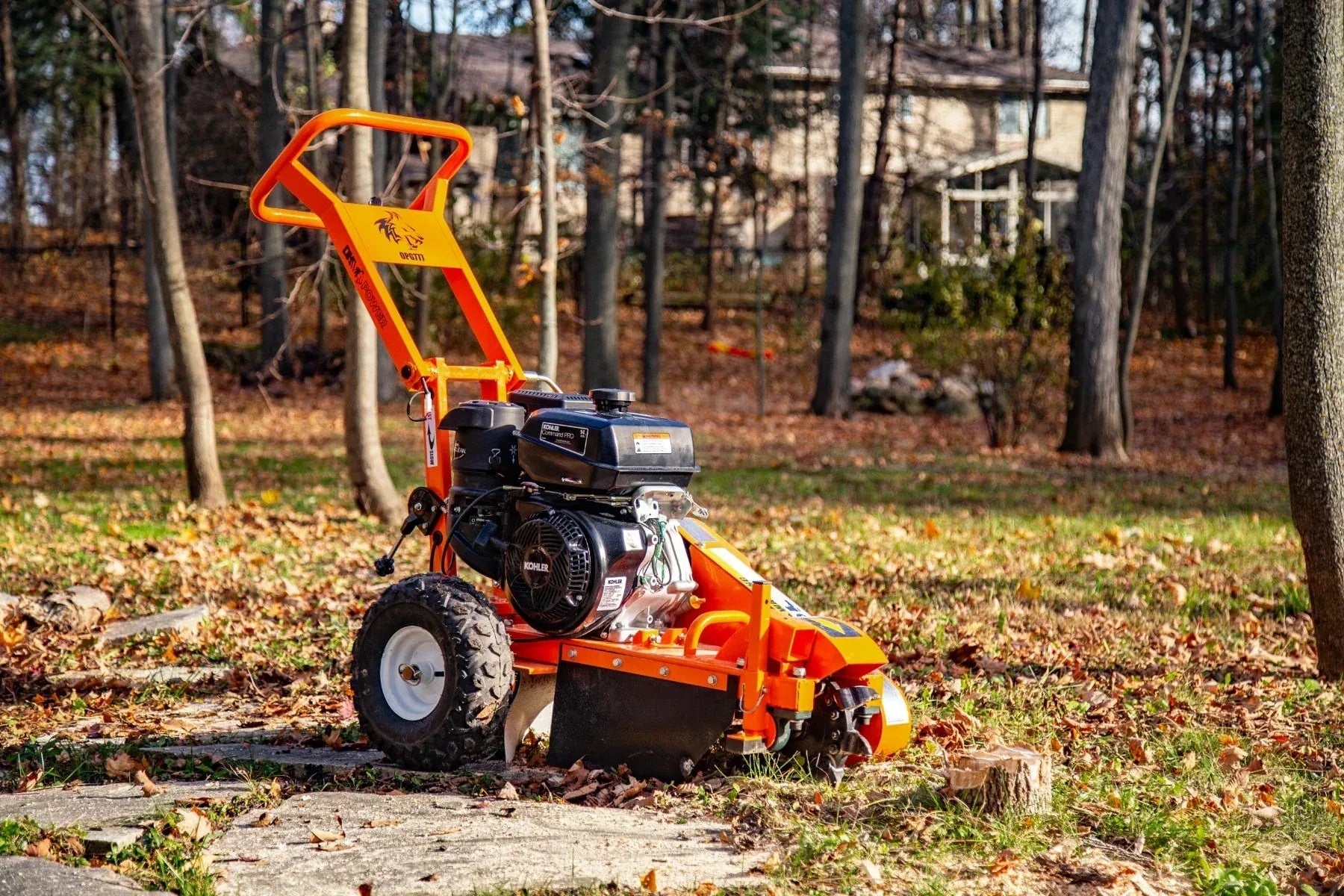 DK2 OPG777 Towable Stump Grinder | 14HP Kohler Engine, 9 Carbide Teeth, 12-Inch Above & 9-Inch Below Ground - Log Bear Works