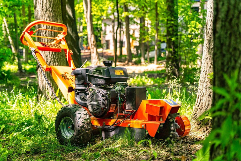 DK2 OPG888E Towable Stump Grinder | 14HP Kohler Electric Start, 12 Carbide Teeth, 14-Inch Above & 10-Inch Below Ground - Log Bear Works