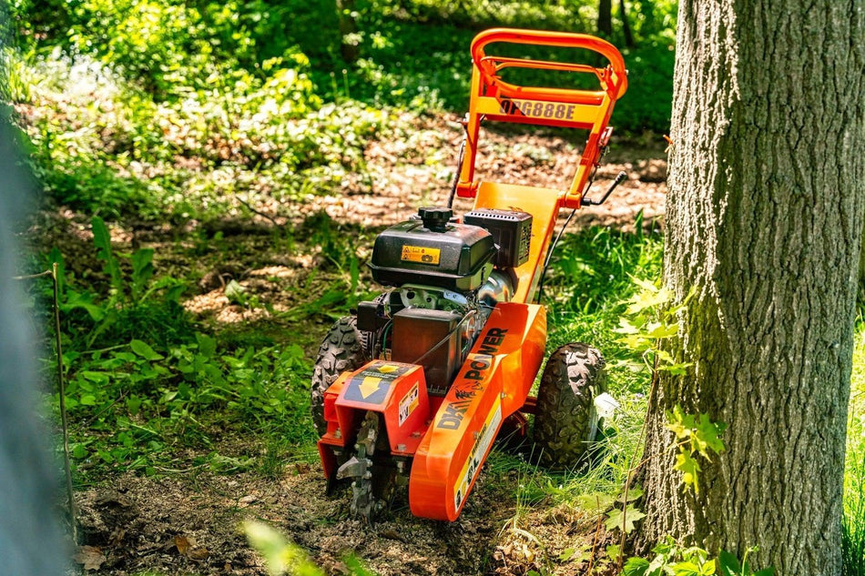 DK2 OPG888E Towable Stump Grinder | 14HP Kohler Electric Start, 12 Carbide Teeth, 14-Inch Above & 10-Inch Below Ground - Log Bear Works