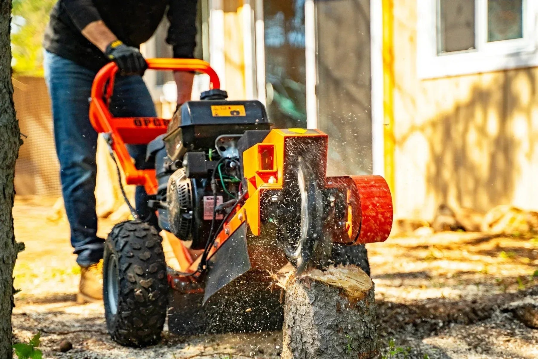 DK2 OPG888E Towable Stump Grinder | 14HP Kohler Electric Start, 12 Carbide Teeth, 14-Inch Above & 10-Inch Below Ground - Log Bear Works