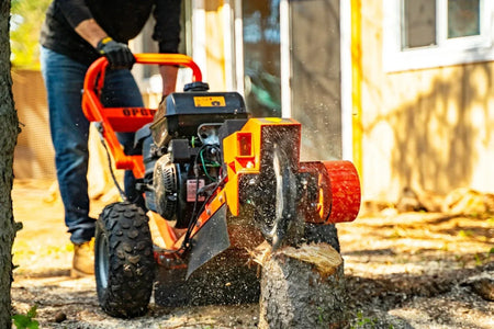 DK2 OPG888E Towable Stump Grinder | 14HP Kohler Electric Start, 12 Carbide Teeth, 14-Inch Above & 10-Inch Below Ground - Log Bear Works