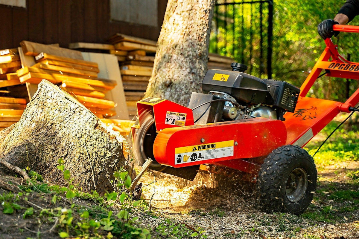 DK2 OPG888E Towable Stump Grinder | 14HP Kohler Electric Start, 12 Carbide Teeth, 14-Inch Above & 10-Inch Below Ground - Log Bear Works