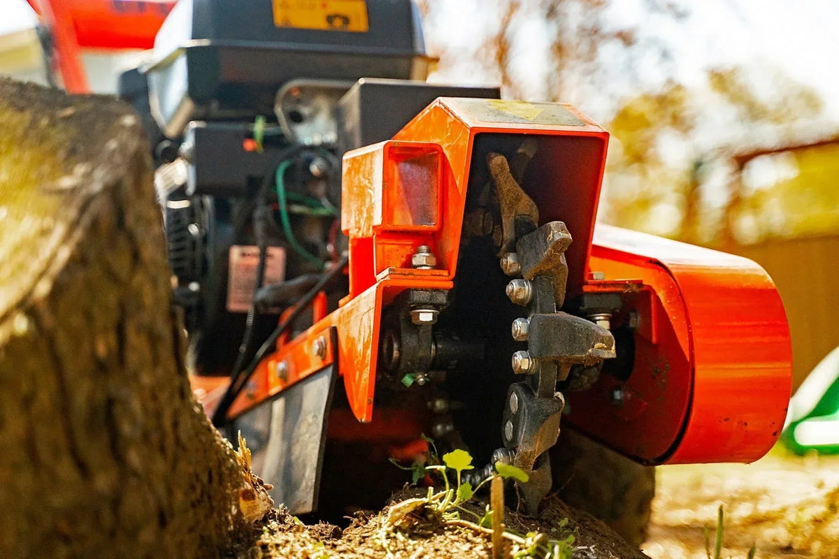 DK2 OPG888E Towable Stump Grinder | 14HP Kohler Electric Start, 12 Carbide Teeth, 14-Inch Above & 10-Inch Below Ground - Log Bear Works