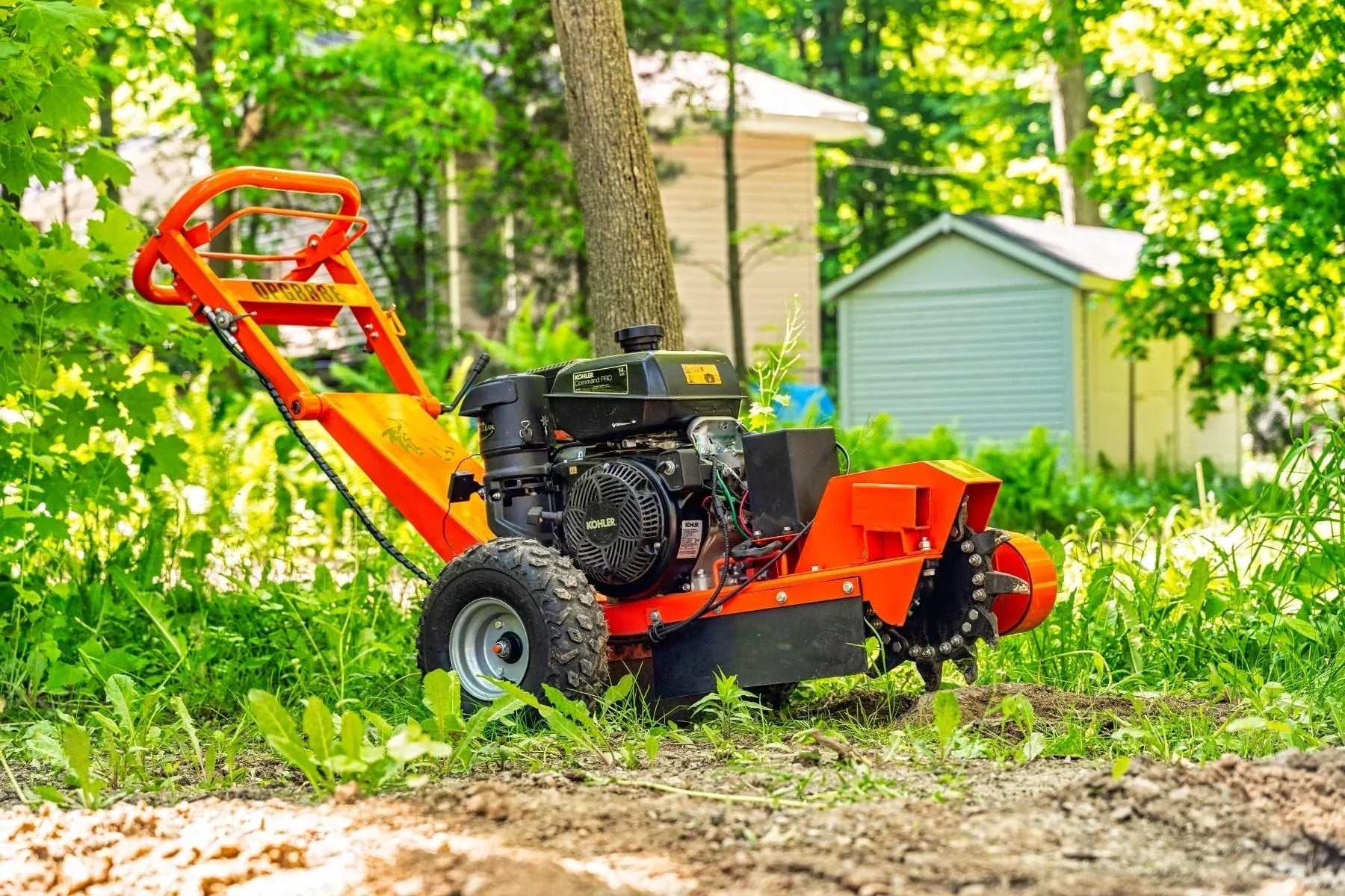 DK2 OPG888E Towable Stump Grinder | 14HP Kohler Electric Start, 12 Carbide Teeth, 14-Inch Above & 10-Inch Below Ground - Log Bear Works