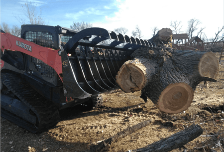 Quick Attach Grapple Rake 900316 / 900317 / 900318 | Skid Steer Grapple Rake, 60 to 84-Inch, Grade 100 Steel Teeth, 48-Inch Opening - Log Bear Works