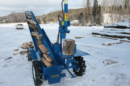 Powersplit International Single Vertical Log Splitter with Conveyor | 34-Ton Heavy Duty Model, 20HP Honda - Log Bear Works