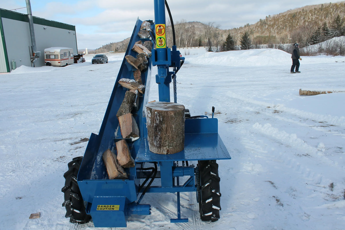 Powersplit International Single Vertical Log Splitter with Conveyor | 34-Ton Heavy Duty Model, 20HP Honda - Log Bear Works