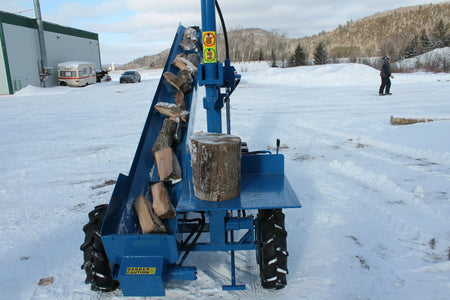 Powersplit International Single Vertical Log Splitter with Conveyor | 34-Ton Heavy Duty Model, 20HP Honda - Log Bear Works