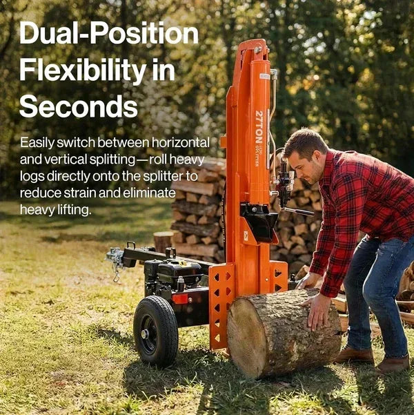 SuperHandy 27-Ton Gas Log Splitter | 223CC Engine, 24-Inch Max Log Length, Heavy-Duty Firewood Splitter - Log Bear Works