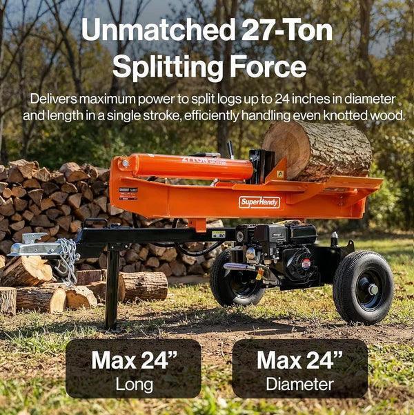SuperHandy 27-Ton Gas Log Splitter | 223CC Engine, 24-Inch Max Log Length, Heavy-Duty Firewood Splitter - Log Bear Works