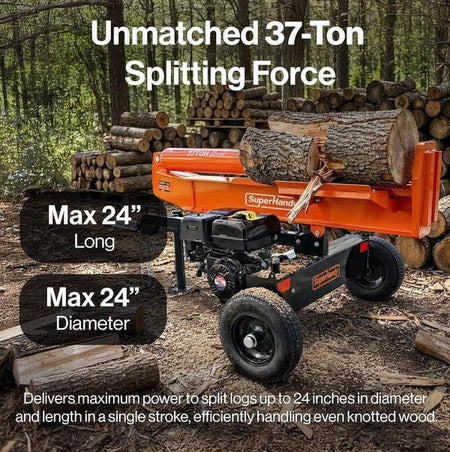 SuperHandy 37-Ton Gas Log Splitter | 389CC Engine, 24-Inch Max Log Length, Heavy-Duty Firewood Splitter - Log Bear Works