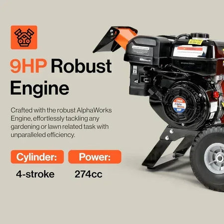 SuperHandy 4-Inch Wood Chipper Shredder Mulcher | 9HP Gas-Powered Heavy Duty Chipping Machine - Log Bear Works