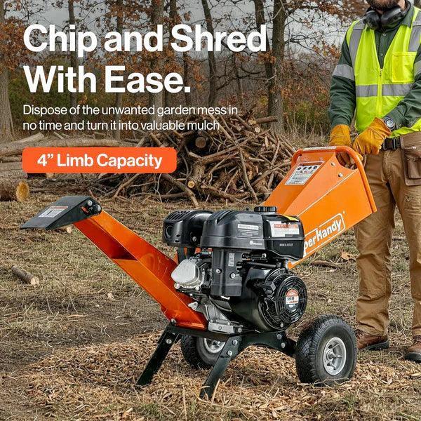 SuperHandy 4-Inch Wood Chipper Shredder Mulcher | 9HP Gas-Powered Heavy Duty Chipping Machine - Log Bear Works