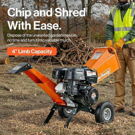 SuperHandy 4-Inch Wood Chipper Shredder Mulcher | 9HP Gas-Powered Heavy Duty Chipping Machine - Log Bear Works