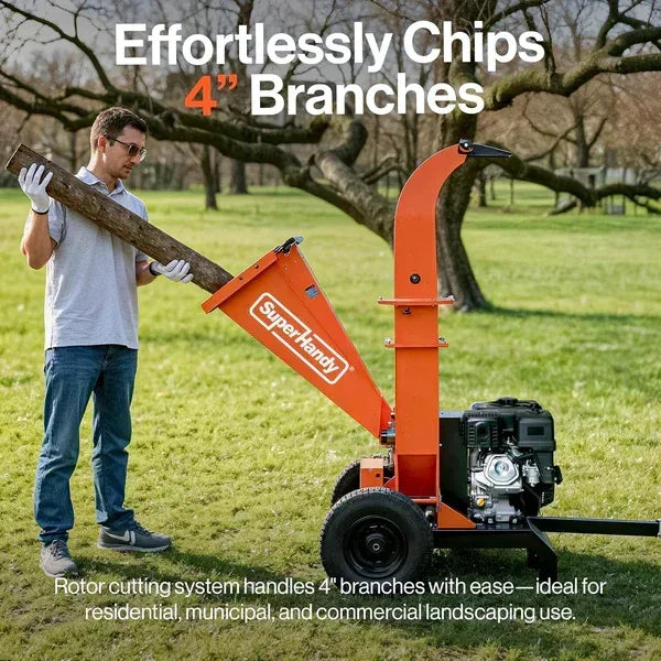 SuperHandy Towable Wood Chipper | 15HP Electric Start, 4-Inch Branch Capacity, Trailer-Ready with 2-Inch Coupler - Log Bear Works
