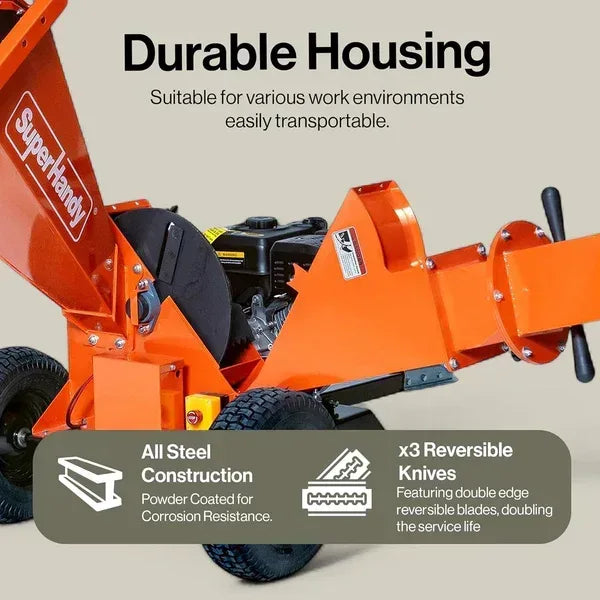 SuperHandy Towable Wood Chipper | 15HP Electric Start, 4-Inch Branch Capacity, Trailer-Ready with 2-Inch Coupler - Log Bear Works