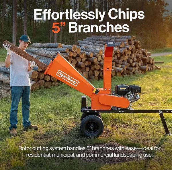 SuperHandy Towable Wood Chipper Shredder | 15HP Electric Start, 5-Inch Capacity, Heavy-Duty Forestry & Landscaping - Log Bear Works